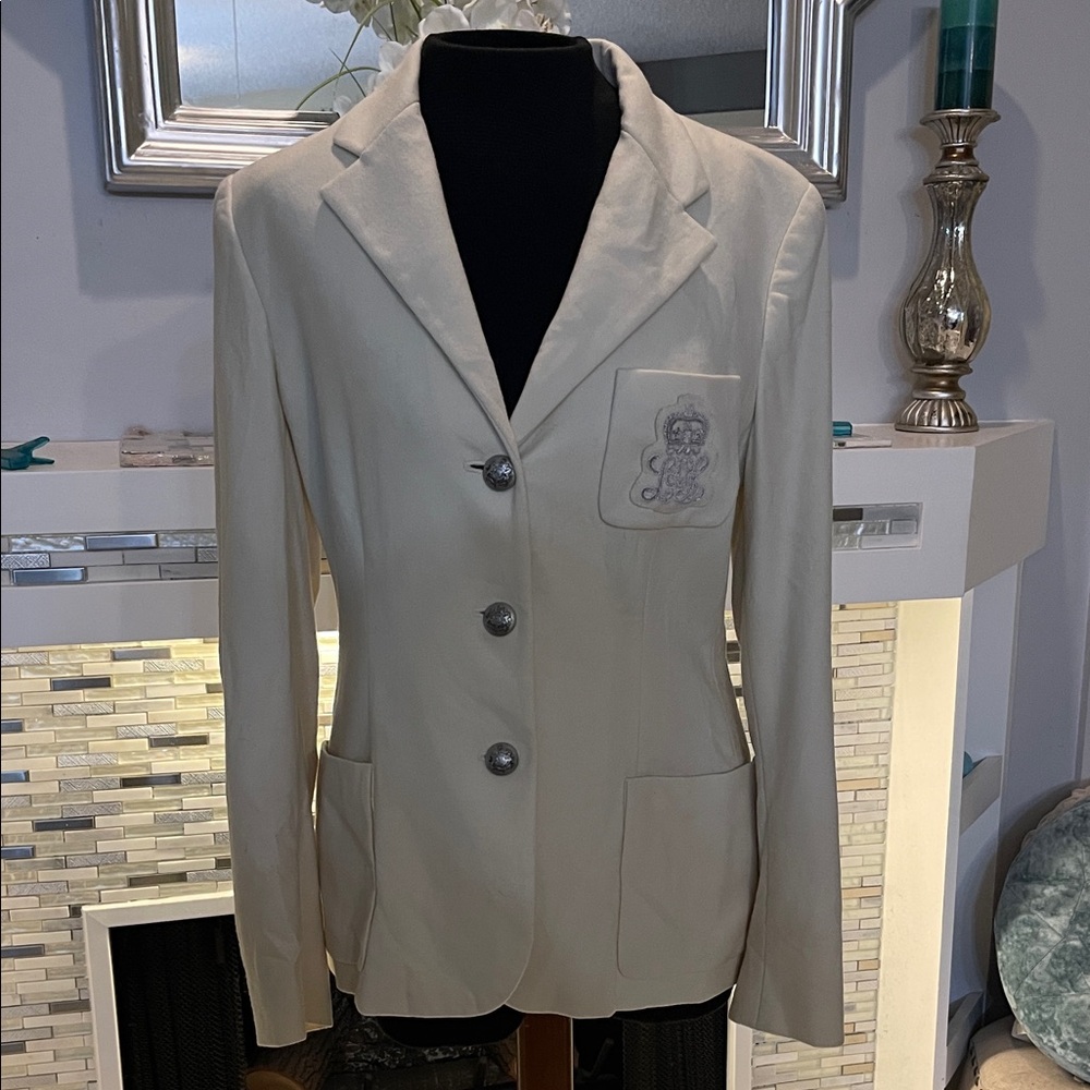 Lauren Ralph Lauren Cream Women's Blazer with Embroidered Patch